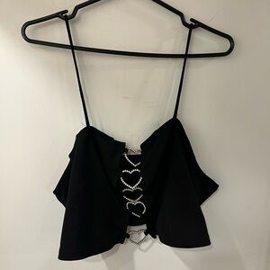 Black Tank Top with Rhinestone Hearts